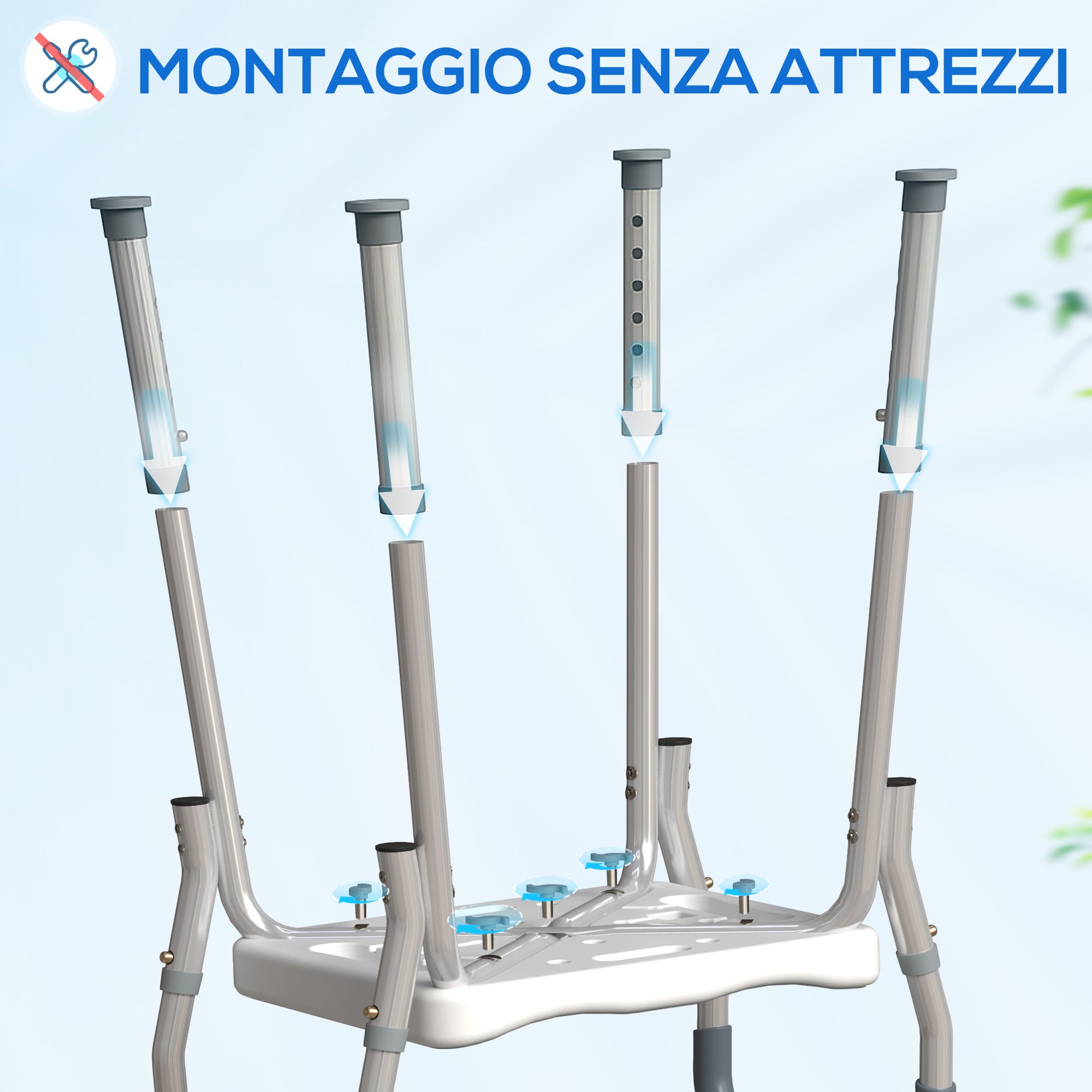 Sgabello per Doccia Regolabile 52x45x57-69 cm con Braccioli e Fori di Drenaggio in Alluminio Grigio