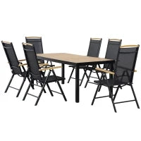 Set 7Pz Tavolo con Sedie da Giardino Pieghevoli e Regolabili in Texteline, Nero