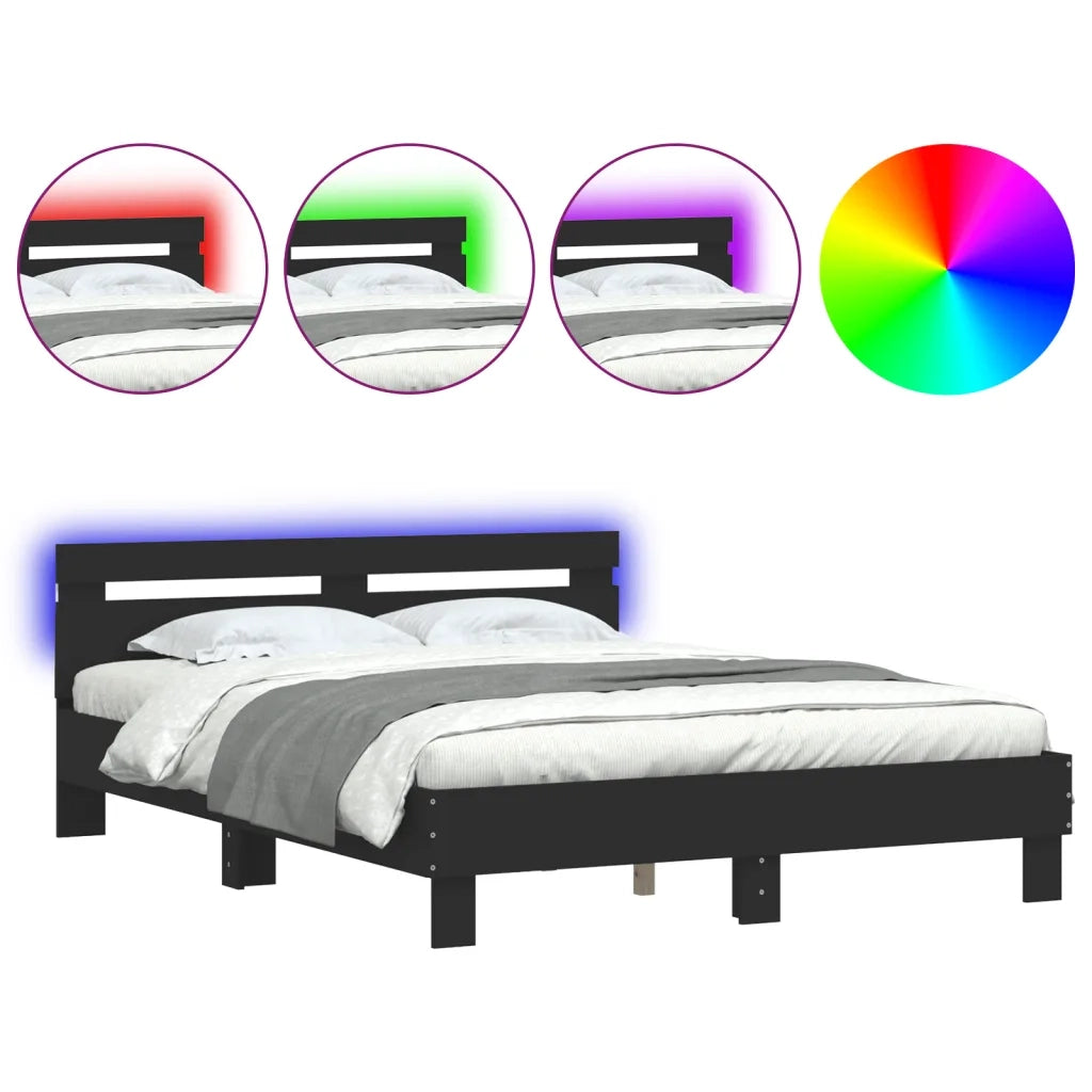 Giroletto con Testiera e LED-Struttura Letto con testiera Nero 140x190 cm