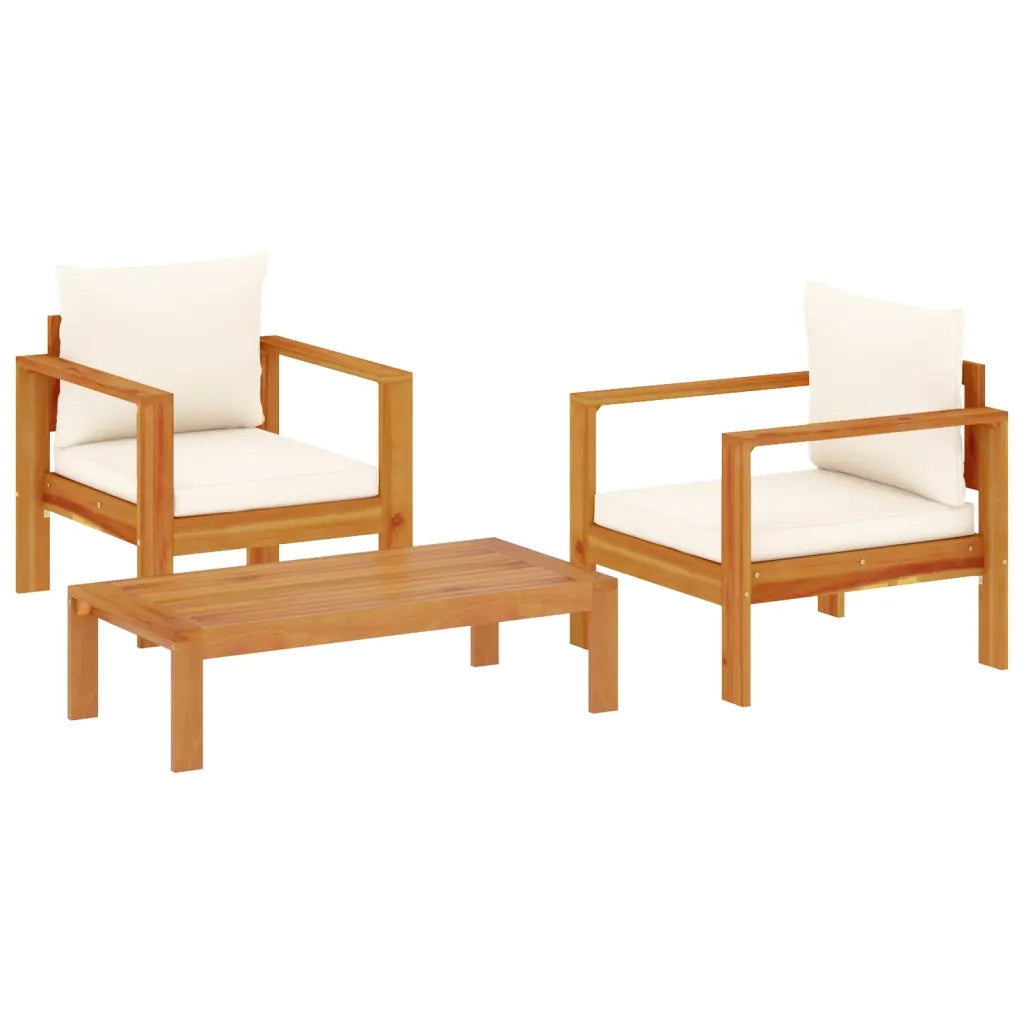 Set Divano da Giardino 3pz con Cuscini Legno Massello di Acacia