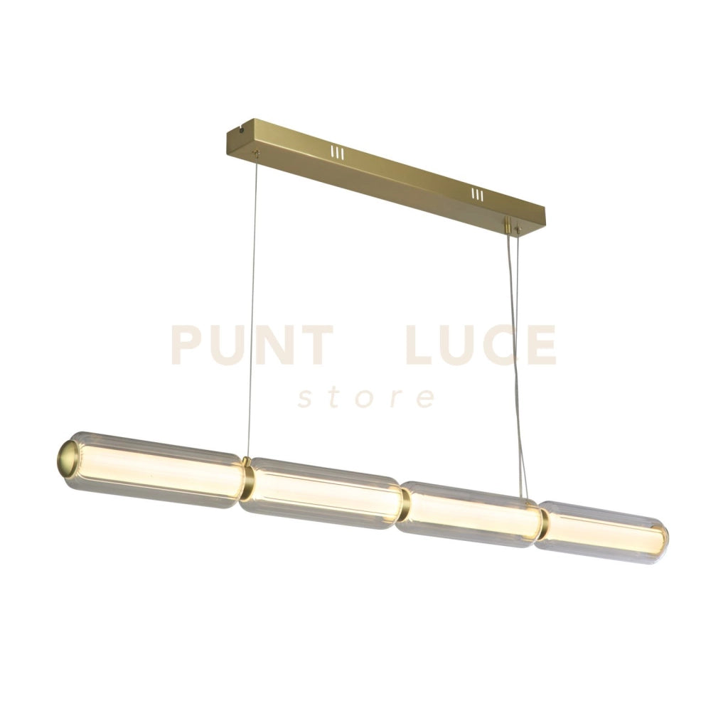 Lampada a sospensione Mod LED, metallo ottone satinato, acrilico opalino e vetro trasparente