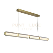 Lampada a sospensione Mod LED, metallo ottone satinato, acrilico opalino e vetro trasparente