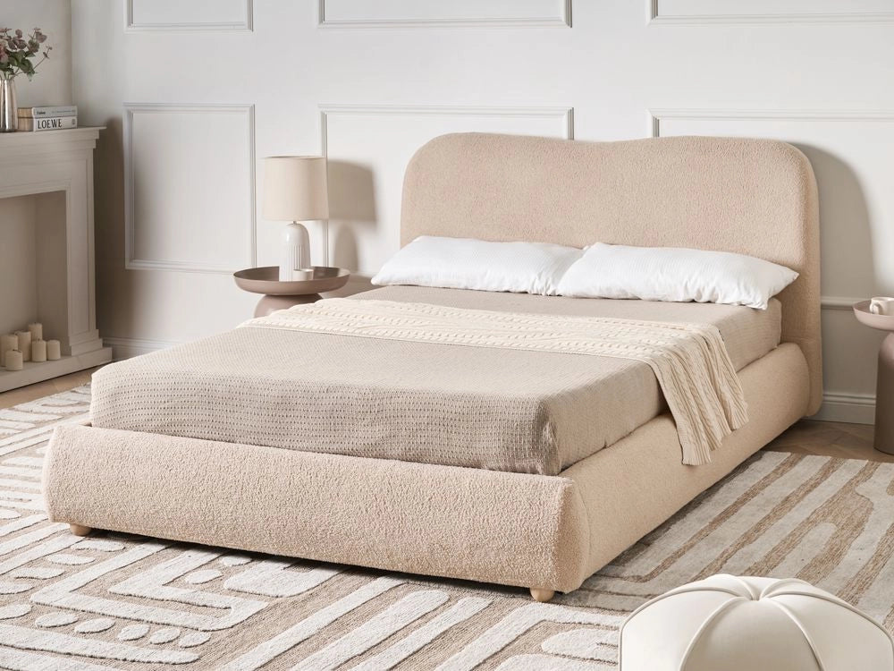 Letto matrimoniale con contenitore 140 x 200 cm bouclé beige stile minimalista