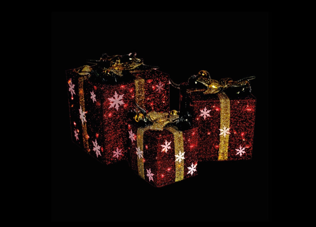 Set 3 Pacchi Regalo Luminosi Decorativi Natale Luci Led Modello Vienna