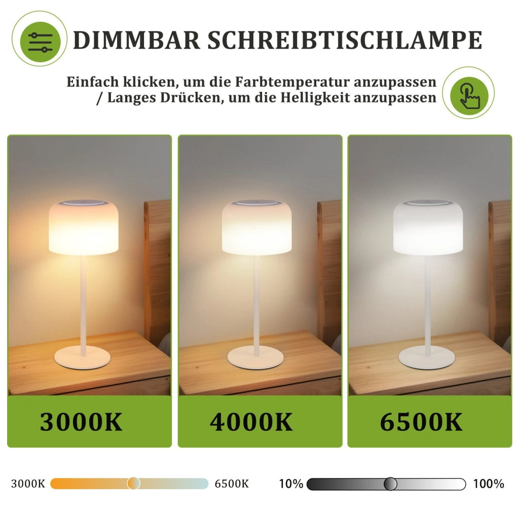 ZMH Lampada da tavolo LED wireless bianca batteria touch dimmerabile 3 temperature colore per camera letto soggiorno