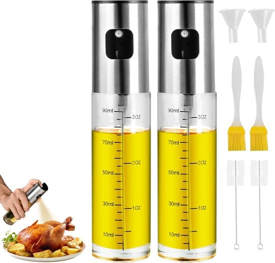 Set di 2 pennelli per olio per olio di oliva e aceto, pennello per olio di oliva in vetro, pennello preciso per salate, grigliate, con scala e cucchiaio