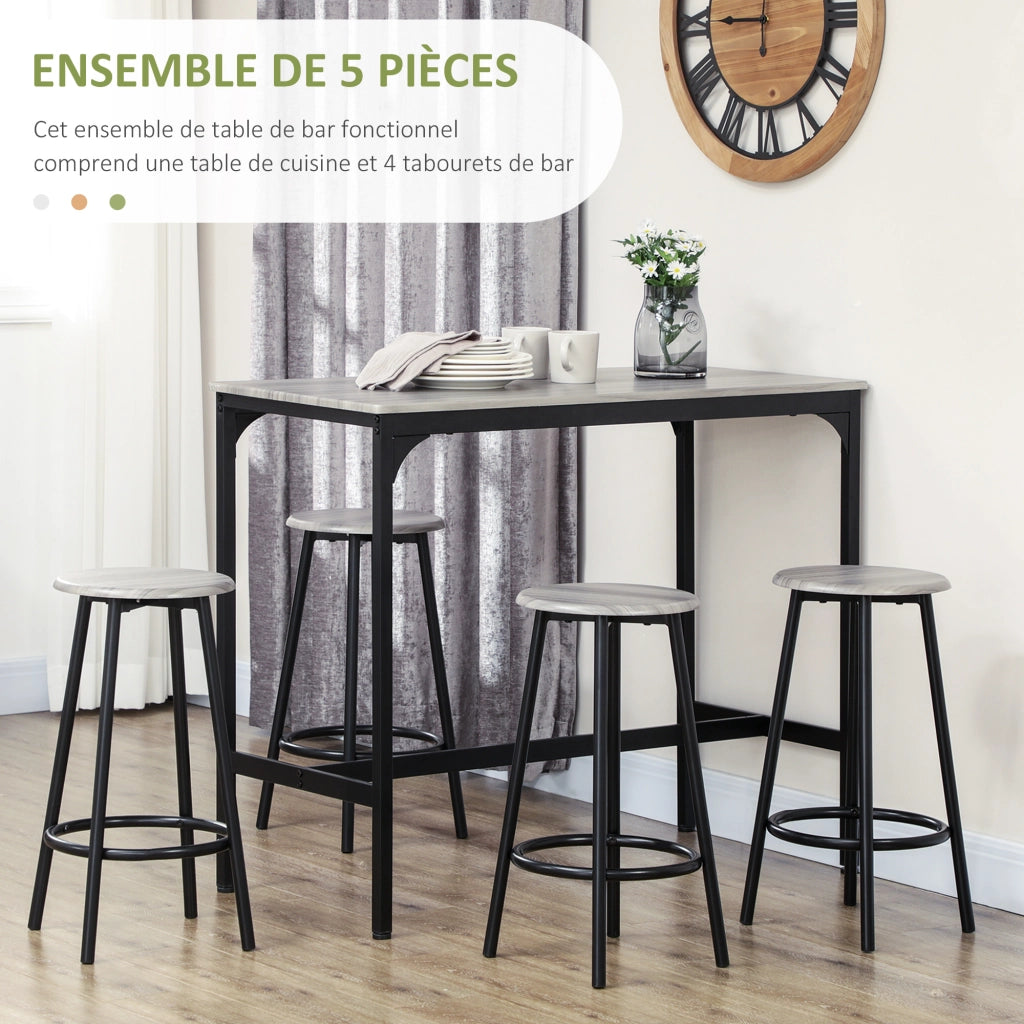 Tavolo da pranzo con 4 sgabelli ¨C zephmum ¨C nero, metallo e legno, 90x200 cm