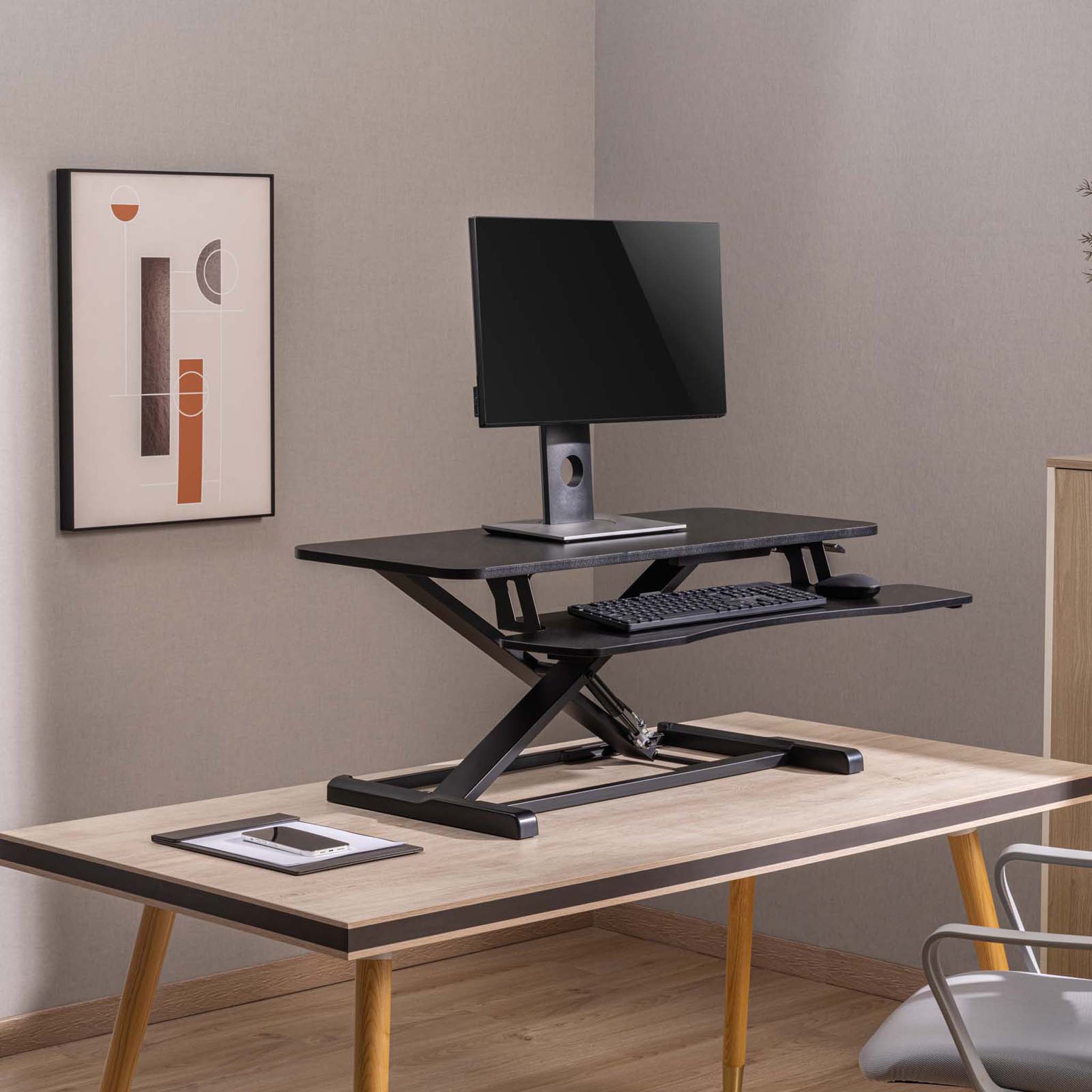 Alzata per monitor 95x40cm con porta tastiera, regolabile, Supporto di rialzo per computer