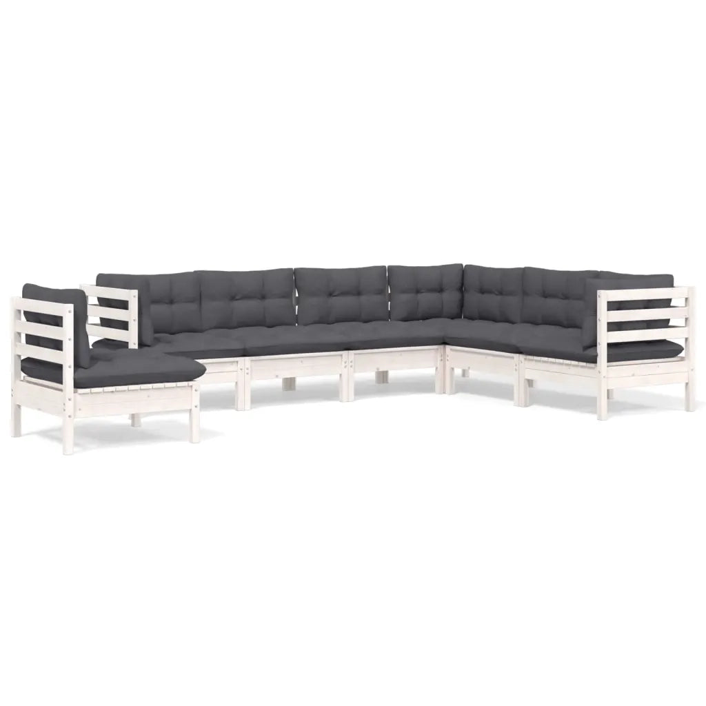 Set Divani da Giardino 7 pz con Cuscini Bianchi Legno di Pinocod mxl 97524