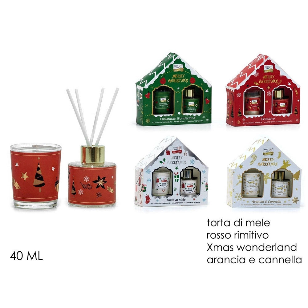 Trade Shop - Set Diffusore Fragranza Per Ambiente Natalizio 40 Ml Con 4 Bastoncini Candela Profumata -