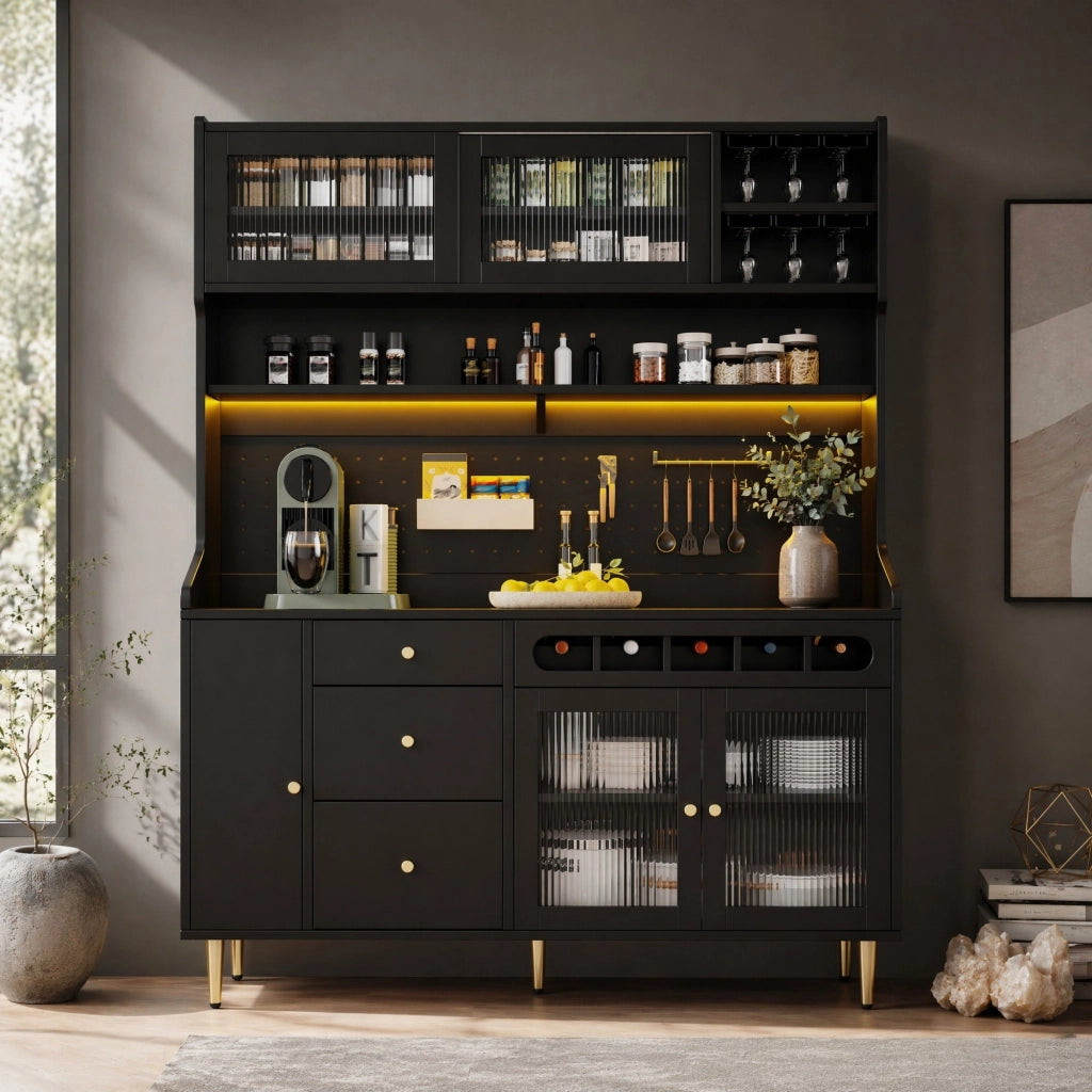 ARMADIO Alto 145x39x171 cm Nero con illuminazione LED