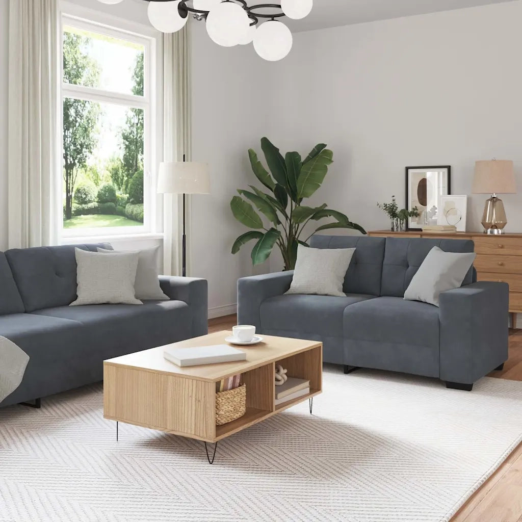 Set divano a 2 pz con Cuscini in Velluto Grigio Scuro 3324722