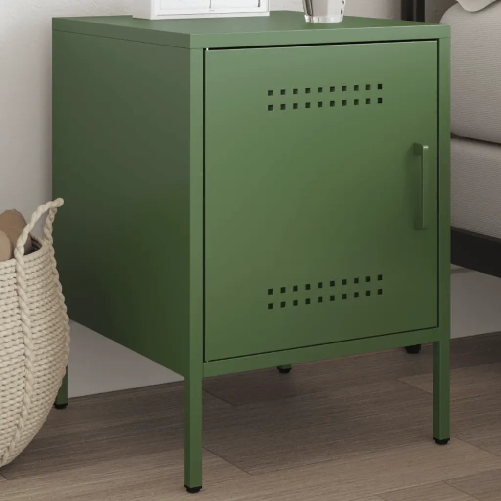 Comodino | Armadio da Notte | Mobiletto da notte Verde Oliva 36x39x50,5 cm in Acciaio