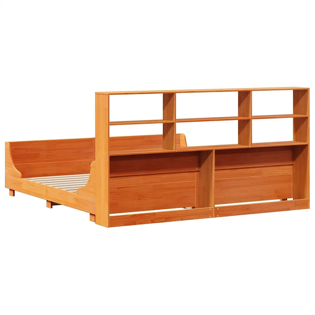 Letto Libreria senza Materasso-Struttura Letto con contenitore Marrone Cera 180x200 cm Legno 168750