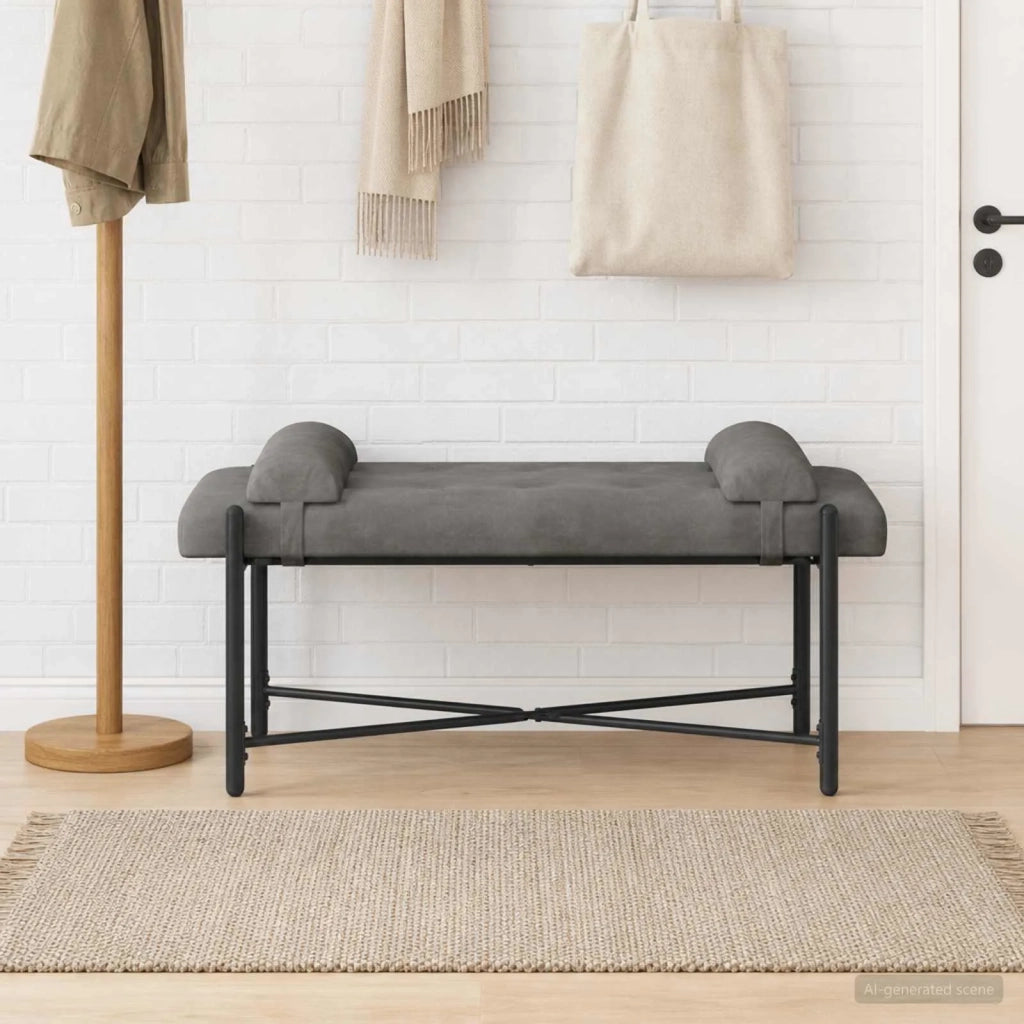 Panchina con bottoni e cuscini Grigio Scuro 110 x 40 x 46 cm 42038386