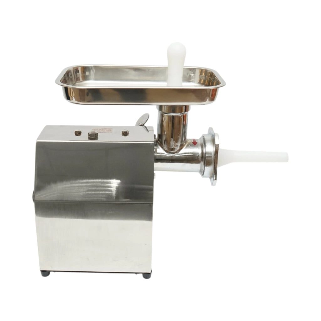 Tritacarne elettrico in acciaio inox 850W, 220V, capacità 150 kg/h, adattatore per salsicce, 2 setacci e 2 coltelli inclusi 380x210x415mm