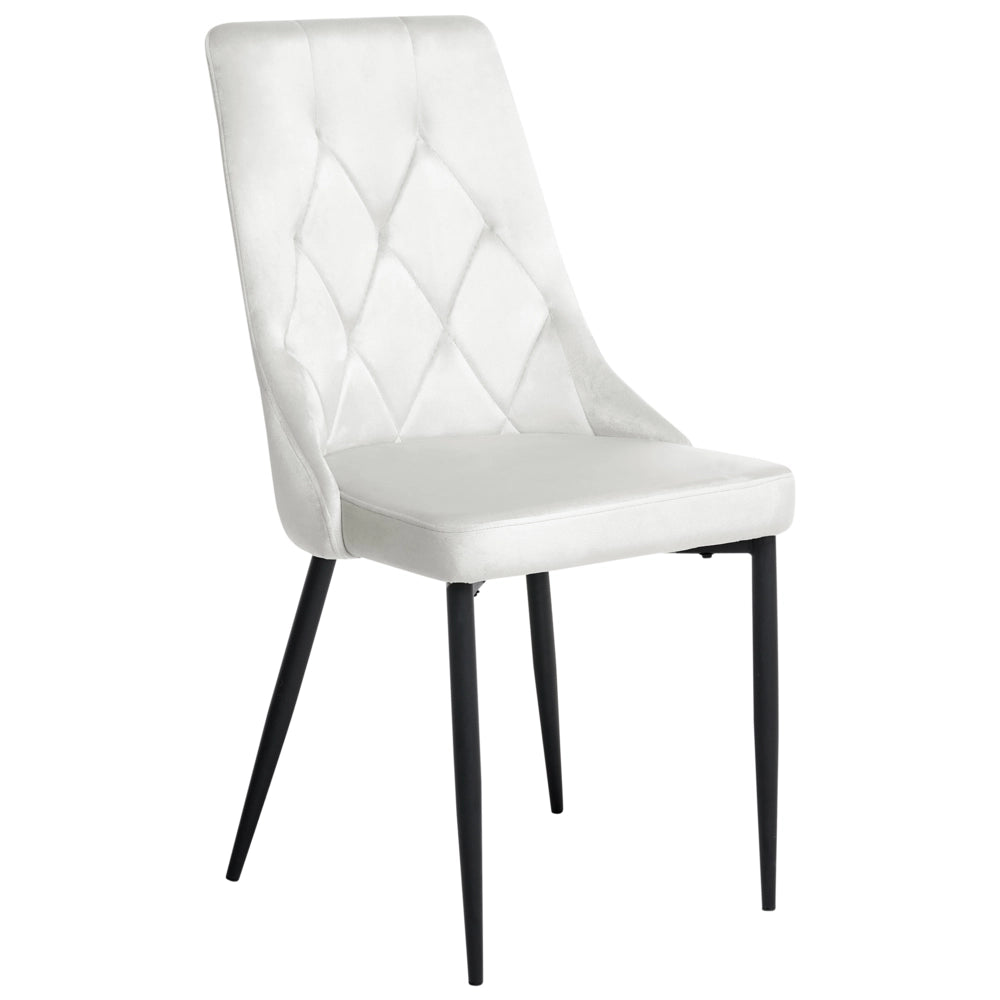 Set di 2 sedie da pranzo in velluto bianco sporco  con gambe nere in ferro Sedie imbottite moderne