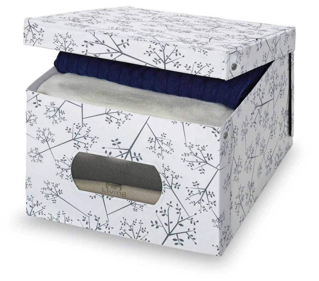 Domopak 916060 Bon Ton Scatola Guardaroba in PVC Rettangolare Impilabile con Oblo' 39x50x24 cm colore Bianco