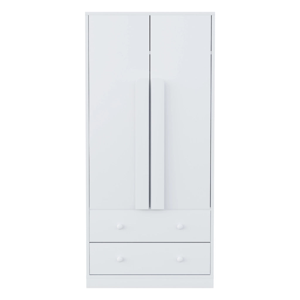 Armadio con 2 ante e 2 cassetti, 1 vano contenitore, per camera da letto, in legno, bianco, 70 × 40 × 170 cm