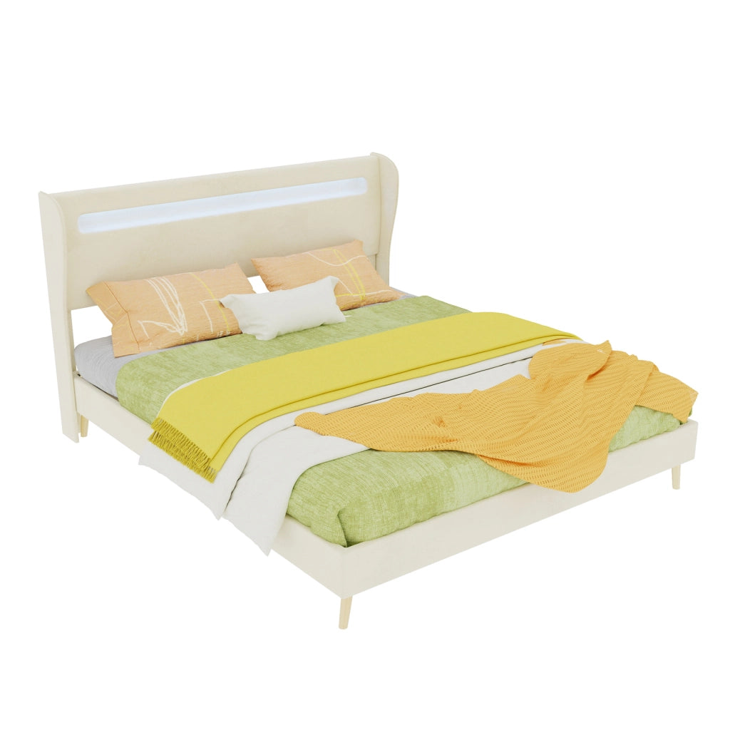 letto imbottito tessuto metallo beige 160 x 200 cm