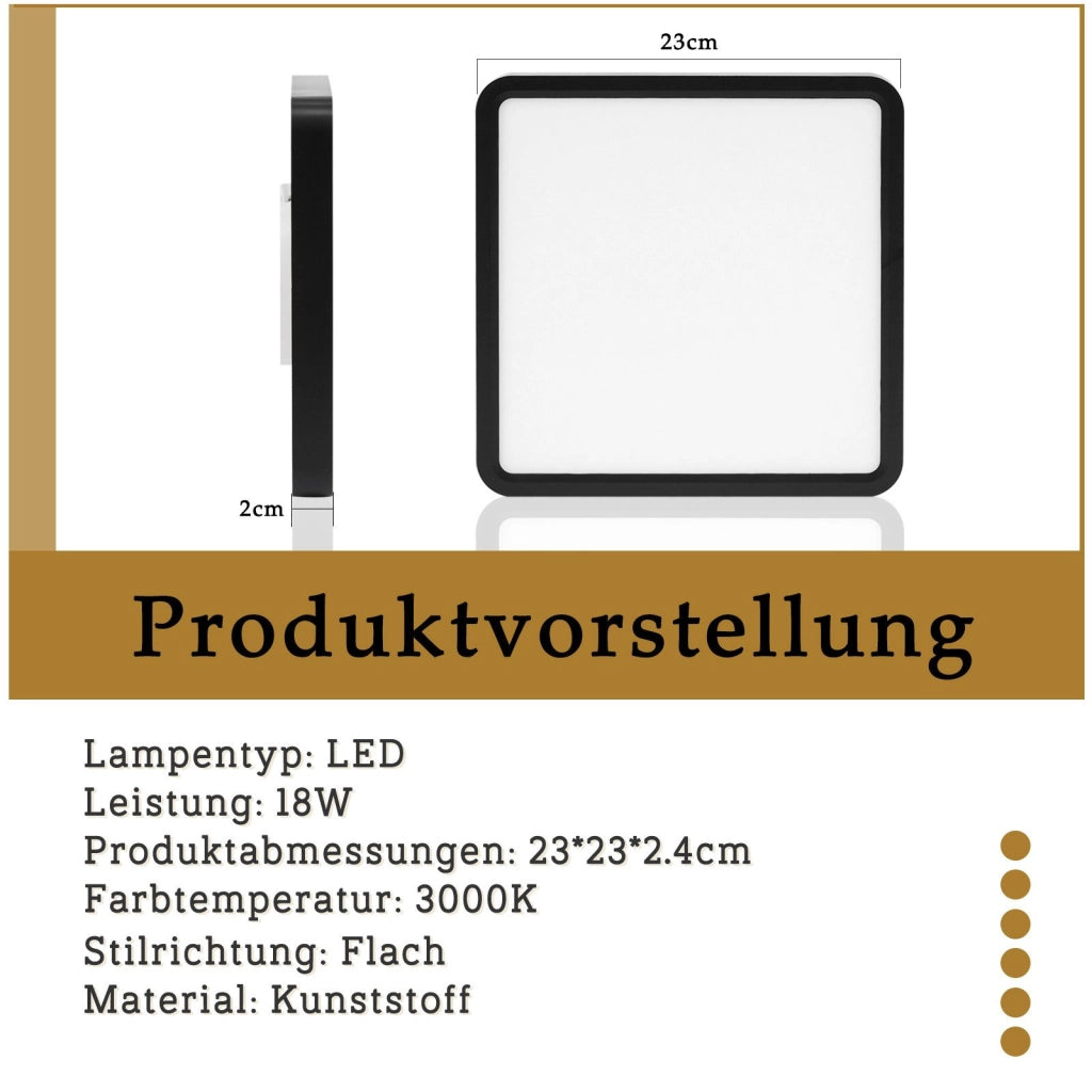 ZMH Lampada da soffitto plafoniera LED nera 23 cm 18W 3000K per soggiorno camera letto corridoio