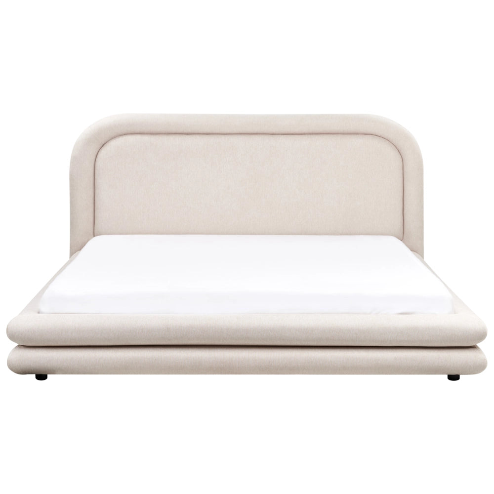 Letto imbottito in tessuto beige chiaro con testiera e giroletto 180 x 200 cm camera da letto elegante