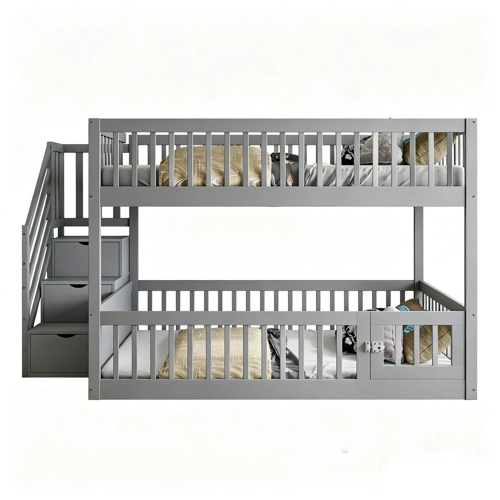 Letto a Castello 140x200 con Cassetti e Scala ¨C Xylo ¨C Grigio, Legno