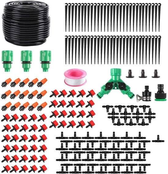 Irrigazione a gocce 200 pezzi - Sistema di irrigazione per giardino - Sistema di gocce micro - Aspiratore automatico - Installazione facile - Lunghezza della tubazione 50 m - Irrigazione per giardino