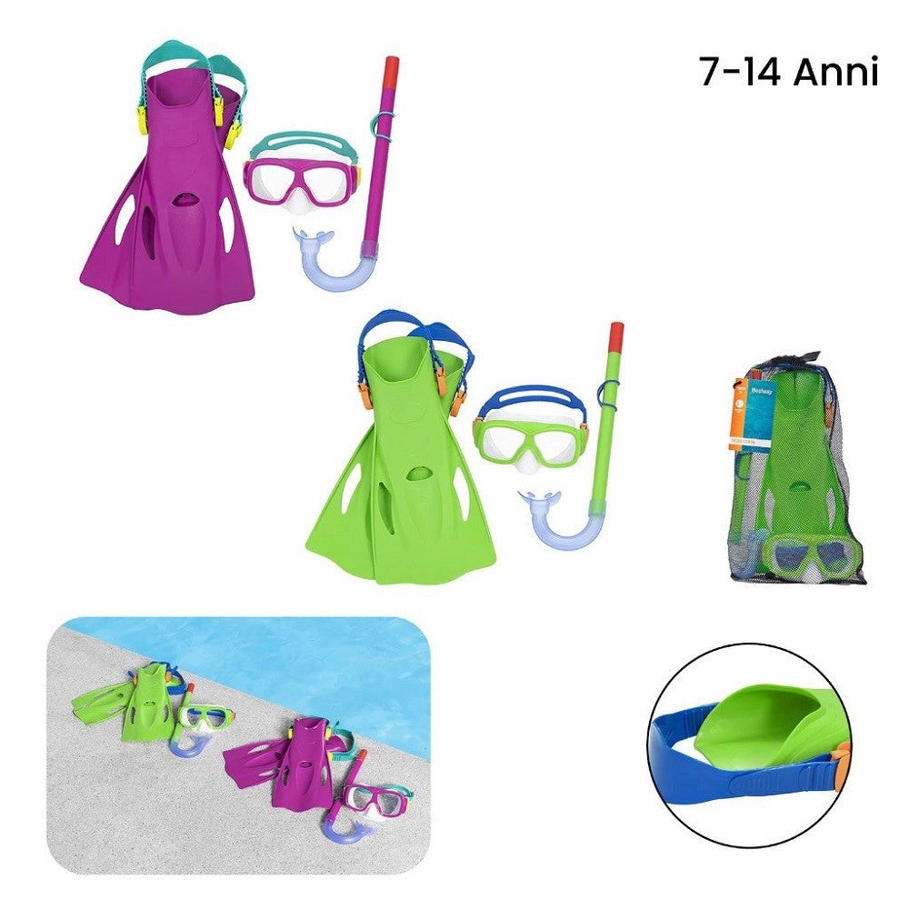 Trade Shop - Set Maschera Boccaglio Pinne Snorkeling Freestyle 7-14 Anni Piscina Mare 25019 -