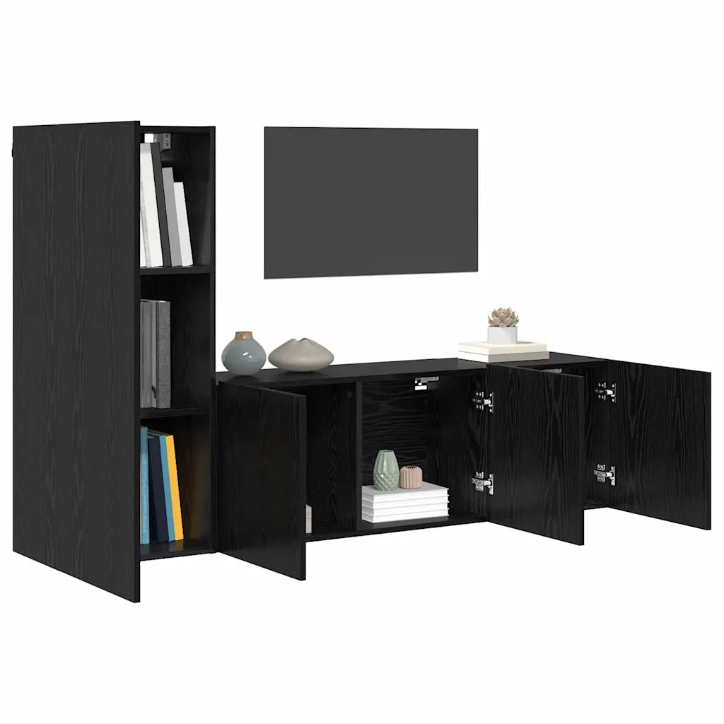 Unità TV da Parete 5 pcs Rovere Nero Legno multistrato 3402769