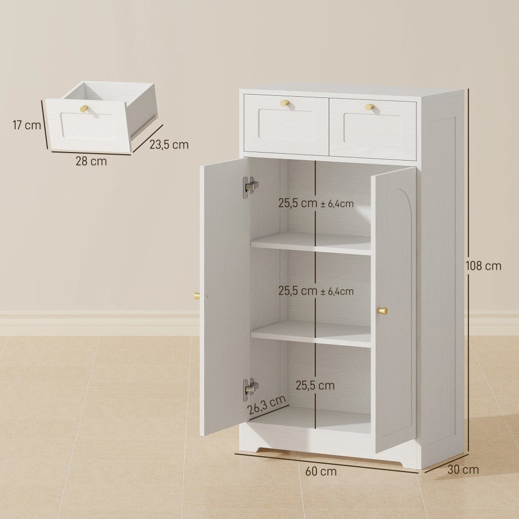 Mobile da bagno armadietto con 2 cassetti ante e ripiani regolabili ¨C Zephmum ¨C Bianco 60x30x108 cm