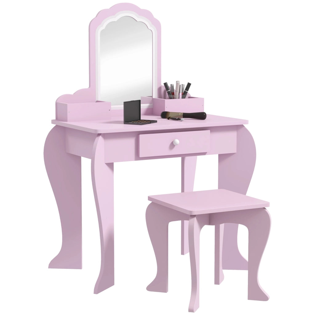 Toeletta Bambini con Specchio e Sgabello in Legno ¨C zephmum ¨C Rosa