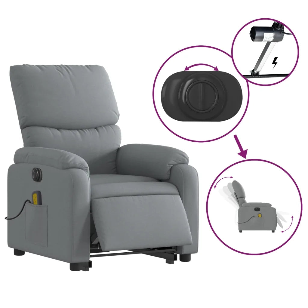 Poltrona Alzapersona Massaggi Elettrica Grigio Chiaro Tessuto 3204860