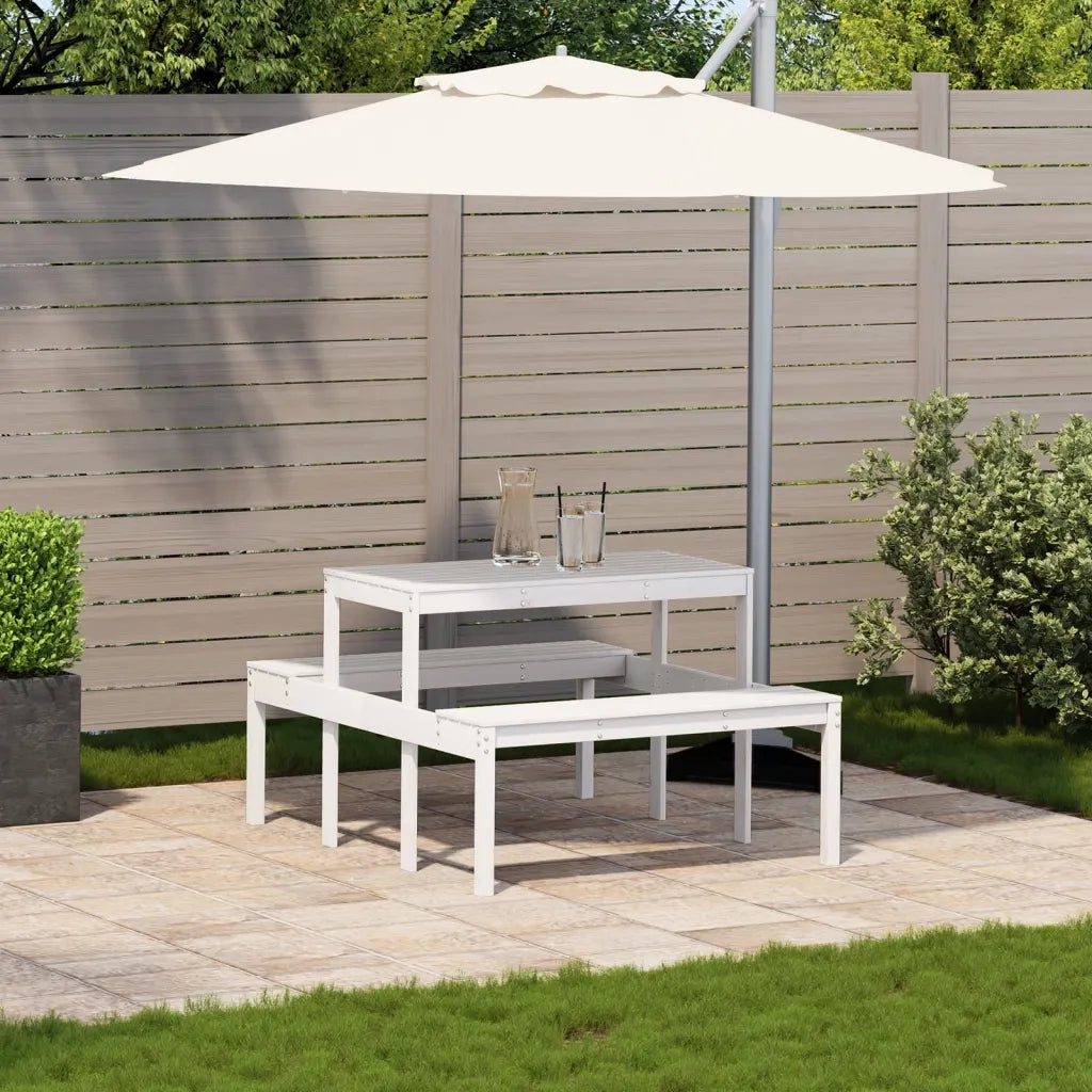Tavolino da Giardino | Tavolo da Picnic Bianco 110x134x75 cm in Legno Massello di Pino