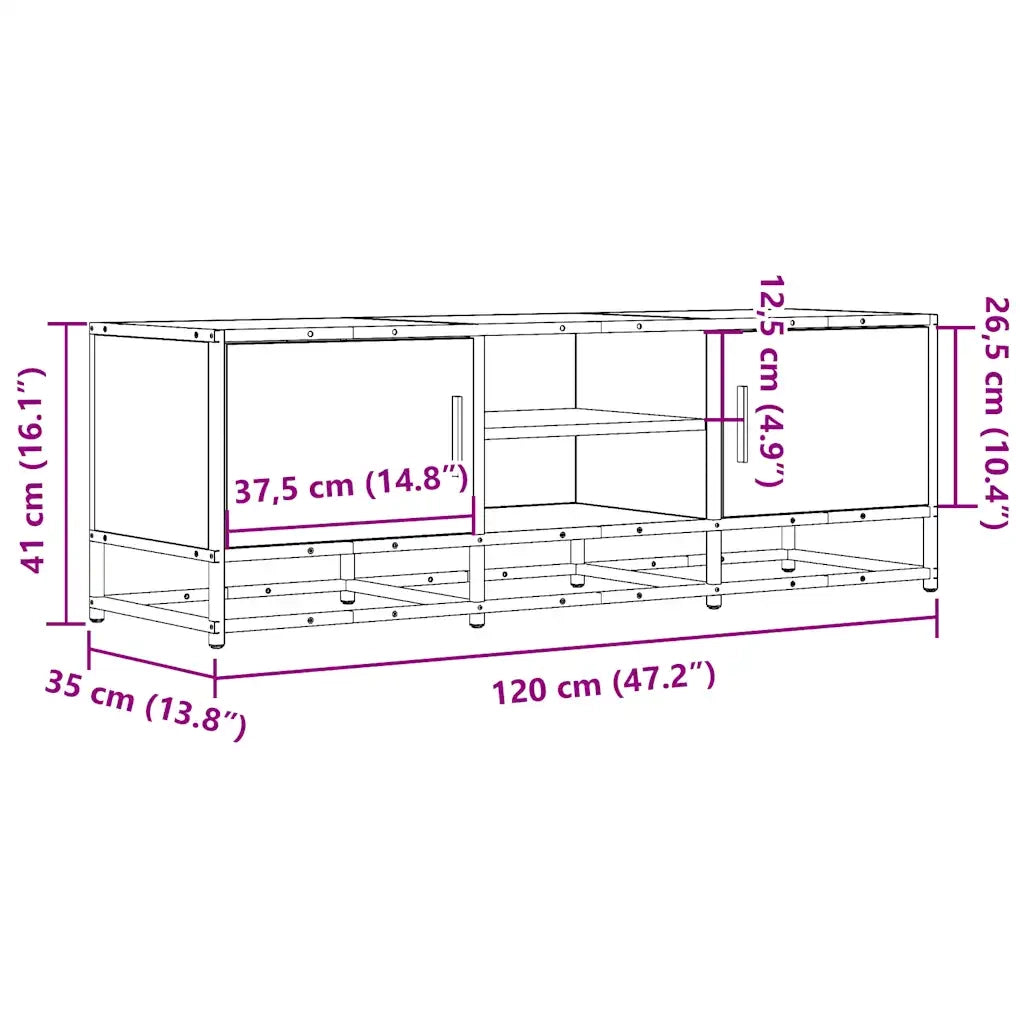 Mobile TV Rovere Fumo 120x35x41 cm Legno Multistrato e Metallo 848841