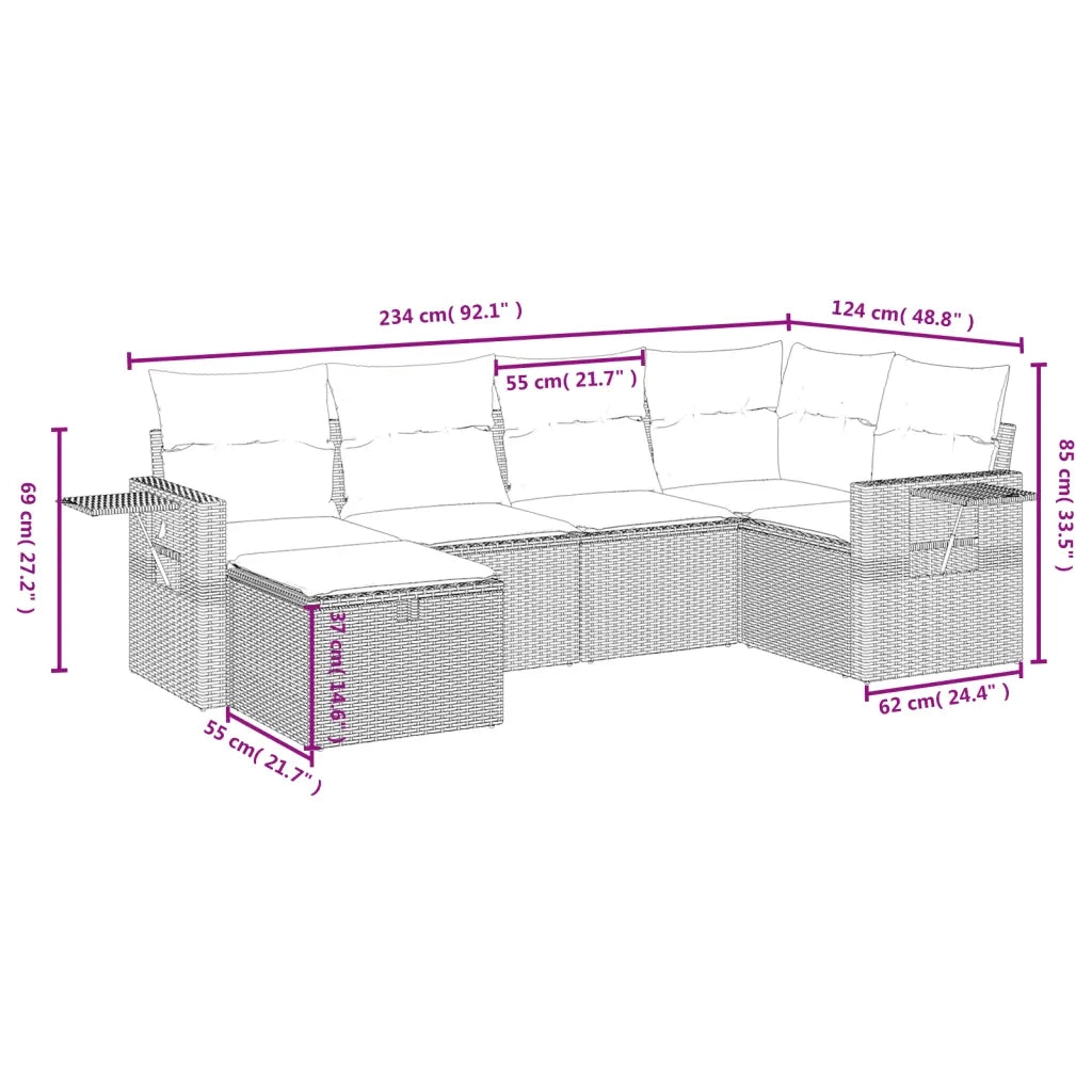 Set Divano da Giardino 6pz con Cuscini Grigio Chiaro Polyrattan 3263798