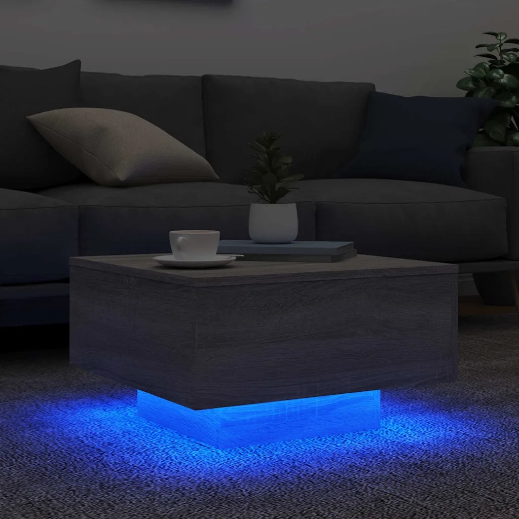 Tavolino da Soggiorno con Luci LED Grigio Sonoma 55x55x31 cm 836579
