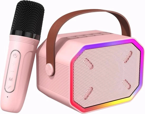 Set di karaoke per bambini con altoparlante Bluetooth microfono senza fili giocattolo con cambio di voce (rosa)