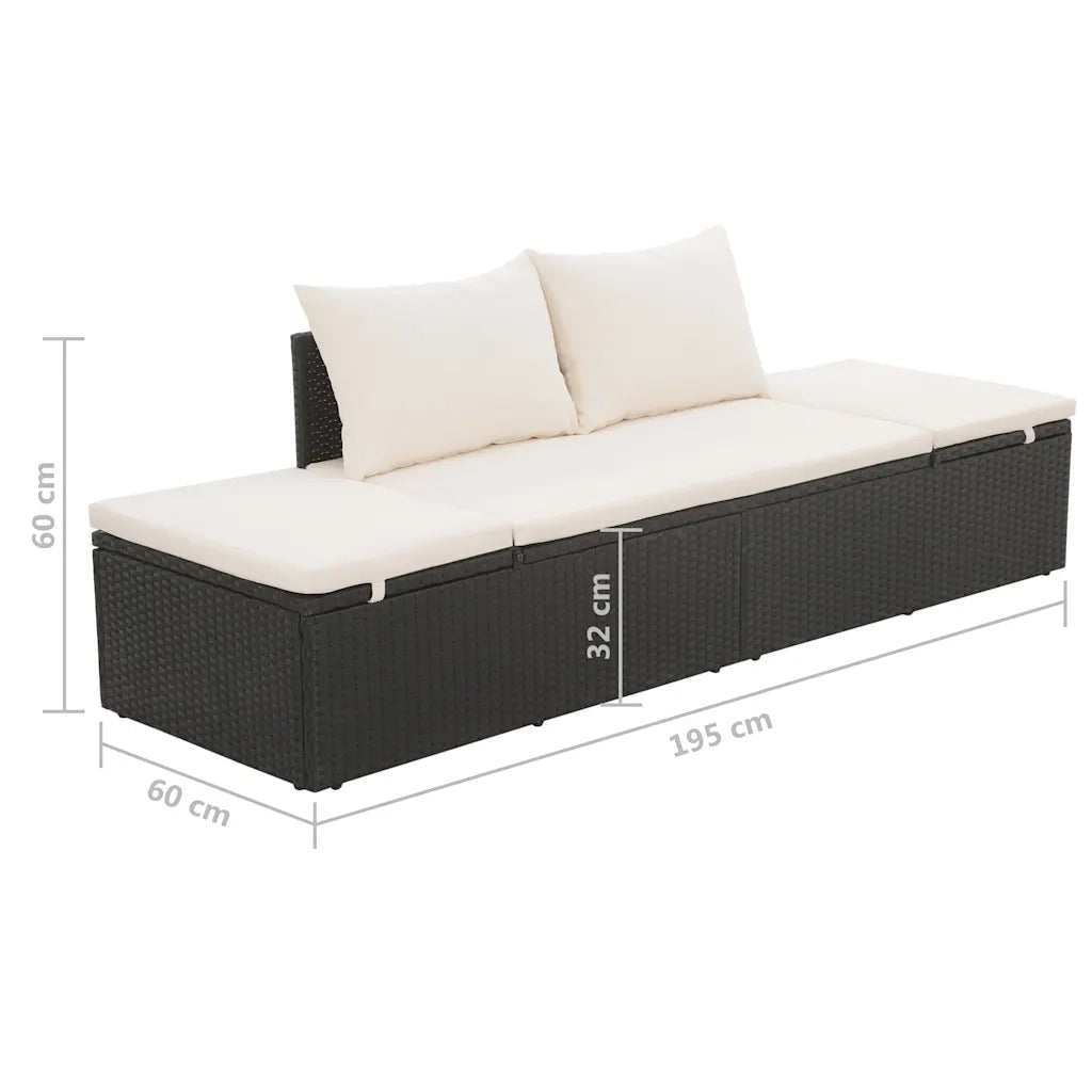 Lettino da Giardino Nero 195x60 cm in Polyrattan 43953