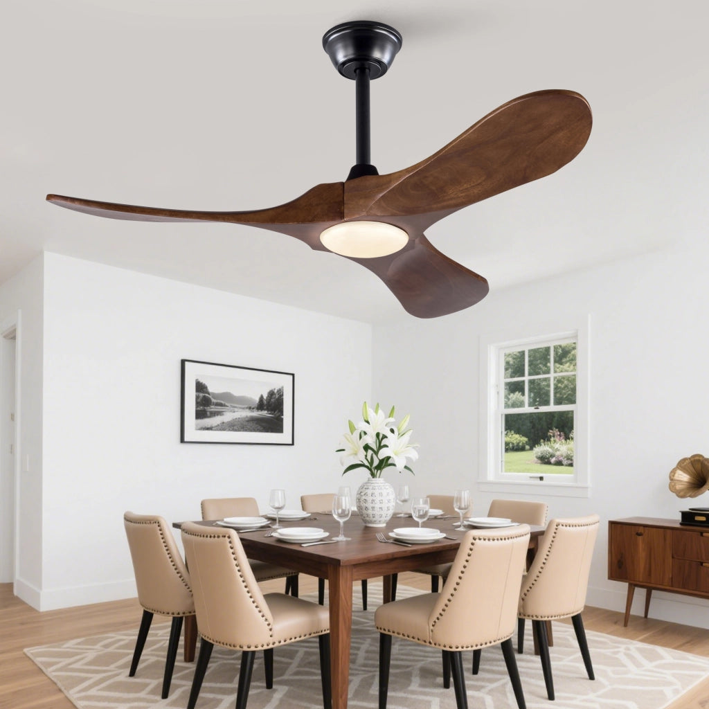 Ventilatore da soffitto 42 pollici con luce, 3 pale legno massello, 3CCT, motore DC silenzioso reversibile, telecomando, moderno