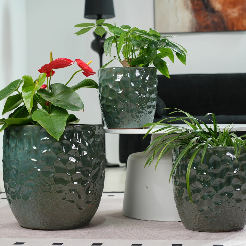 VASI Set da 4 pezzi Ø38/30/22,5/18 cm Ceramica Verde Scuro