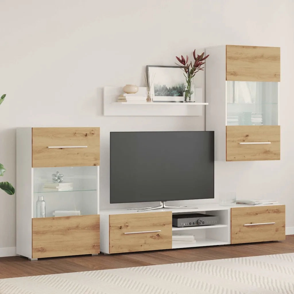 vidaXL Mobile TV 5 pz con Illuminazione a LED Rovere Artigianale