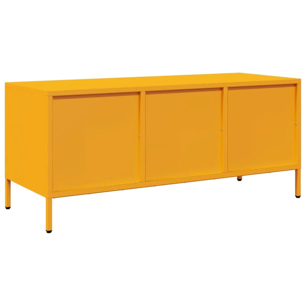 Mobile TV multimediale mensola porta TV credenza porta TV sala da pranzo soggiorno camera da letto giallo senape 101,5 x 39 x 43,5 cm acciaio laminato a freddo giallo 02_0027657