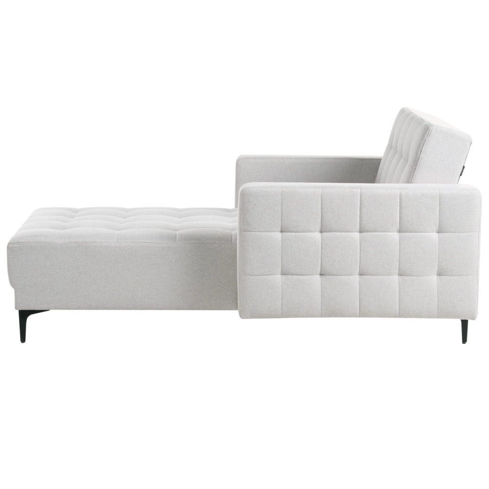 Chaise longue in tessuto trapuntato grigio chiaro Soggiorno moderno Divano reclinabile Gambe dorate Bracci a binario