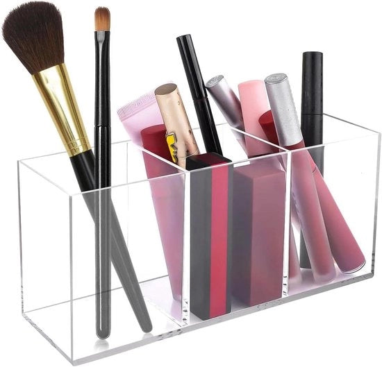 Penne e strumenti per make-up - Organizzatore per acril con 3 contenitori trasparenti per accessori da tavolo e da scrivania
