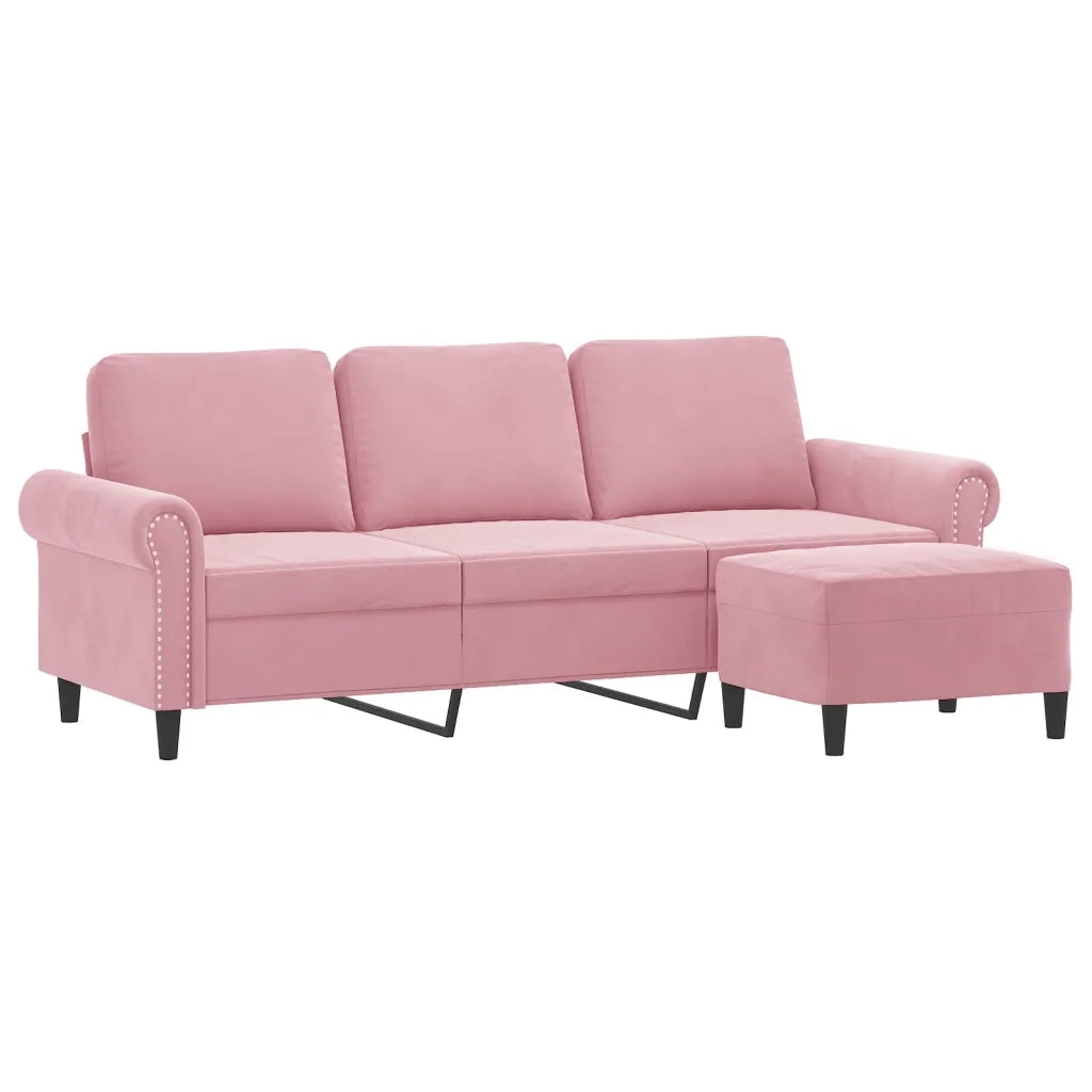 Divano a 3 Posti con Poggiapiedi rosa 180 cm in Velluto
