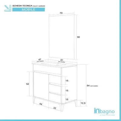 Mobile bagno da terra 80 cm linea Way rovere scuro con specchio e lavabo