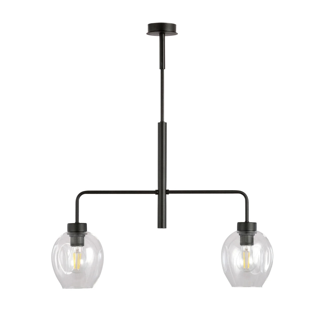 Lampadario Moderno 2 Luci Auriga In Accaio Nero E Vetro Trasparente