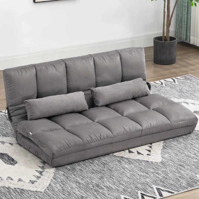 DIVANO DA TERRA 2 IN 1 CON SCHIENALE RECLINABILE SU 7 LIVELLI E CUSCINI, 130X73X60 CM, GRIGIO CARBONE