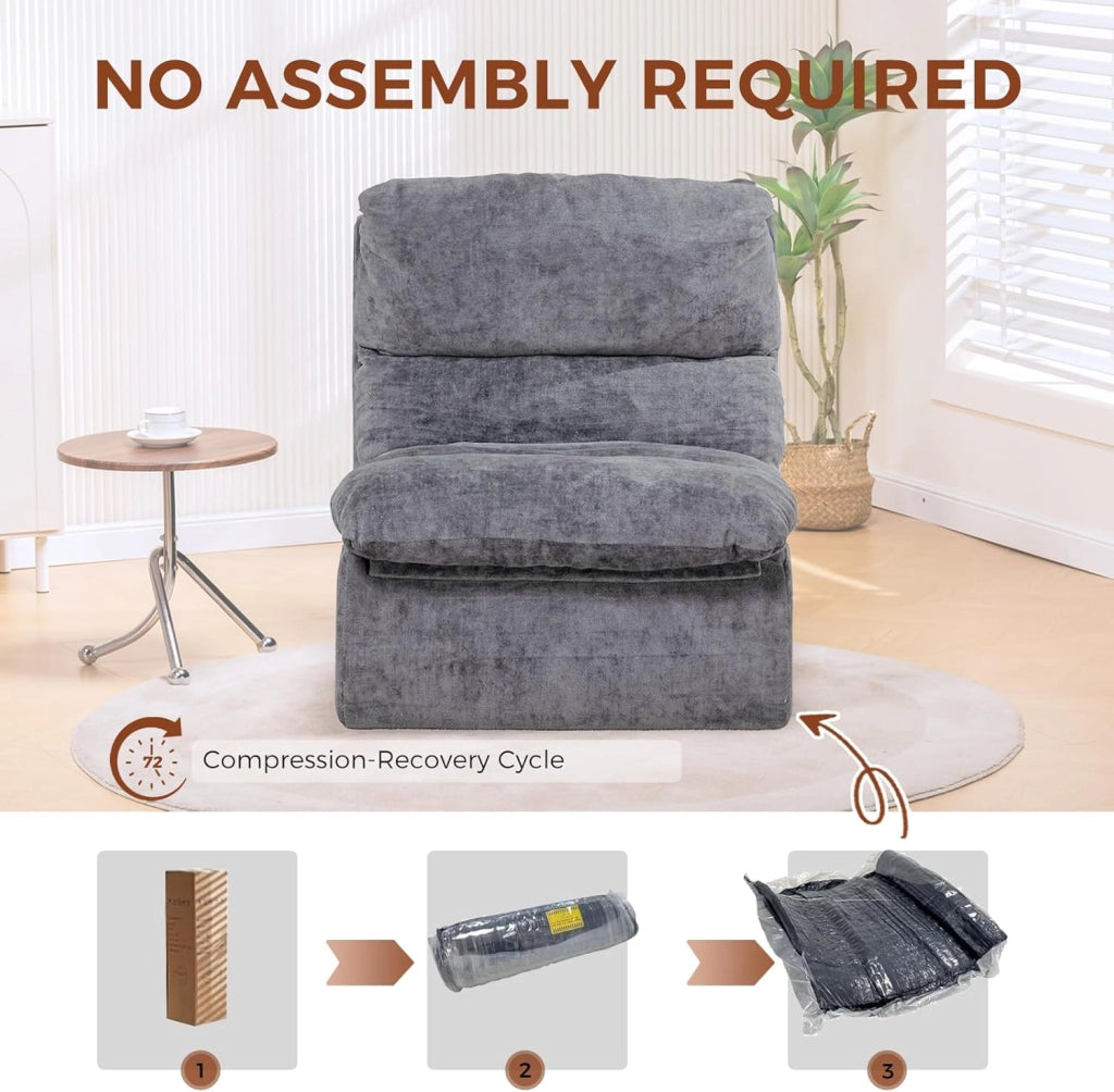 Divano Divano per soggiorno Futon con seduta profonda, divano singolo in schiuma, nessun montaggio per camera da letto, appartamento, tessuto a coste, grigio